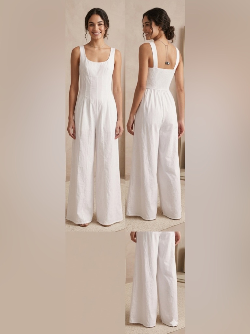 Line & Dot Wide-Leg Jumpsuit in White